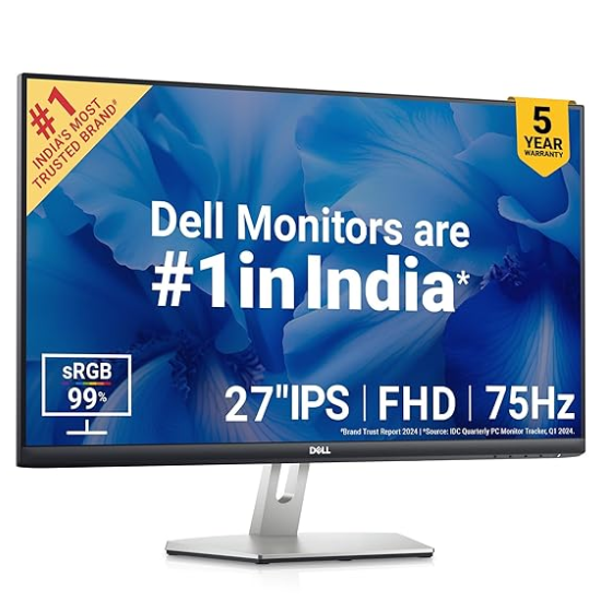 Dell S2721HNM 27"/68.96 cm FHD IPS Monitor|Titan Grey|75Hz|99% sRGB|4 ms|Brightness 300 cd/m2| Low Blue Light Tech|3-Sided bezelless|HDMI x2| Tilt Adjustment|Contrast Ratio 1000:1|Dell Display Manager